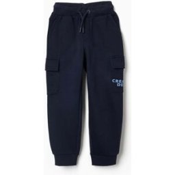 ZIPPY Calças joggers cargo cardadas com estampado Creative para menino, azul Azul 7-8 Years
