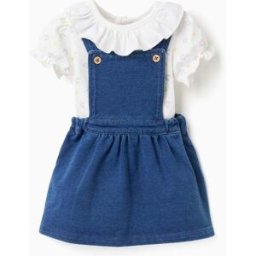 ZIPPY Body com motivo + saia de peito de ganga para recém-nascida, branco/azul Azul Claro 9-12 Months