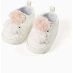 ZIPPY Sapatilhas com Pompons para Recém-Nascida, Branco/Rosa Rosa 18-19
