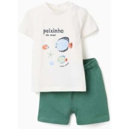 ZIPPY T-shirt com estampado de peixes + calções para bebé menino, branco/verde Verde 24-36 Months