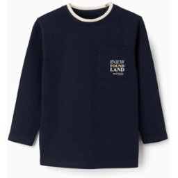 ZIPPY T-shirt de manga comprida de algodão com bolso para menino, azul-escuro Azul 4-5 Years