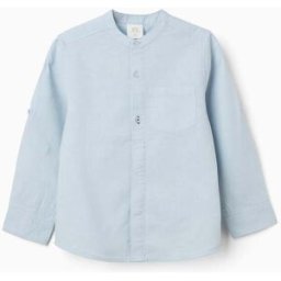 ZIPPY Camisa de manga comprida em linho com gola mao para menino, azul-claro Azul Claro 3-4 Years