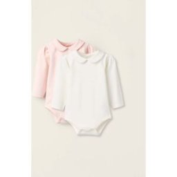 ZIPPY Pack 2 Bodies com Gola Colegial para Recém-Nascida, Branco/Rosa Rosa 0-0 Months