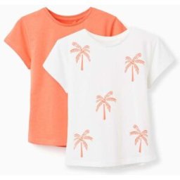 ZIPPY 2 T-shirts de algodão com palmeiras para menina, branco/laranja Laranja 5-6 Years