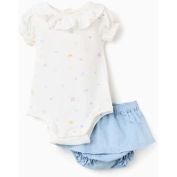 ZIPPY Body com motivo + saia de ganga para recém-nascida, branco/azul-claro Azul Claro 0-1 Months