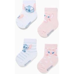 Disney 4 pares de meias Stitch e Angel para recém-nascida e bebé, branco/rosa Misto 19-22