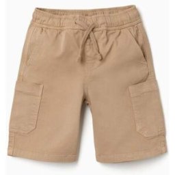 ZIPPY Calções compridos cargo de sarja com cordão para menino, bege Beige 6-7 Years