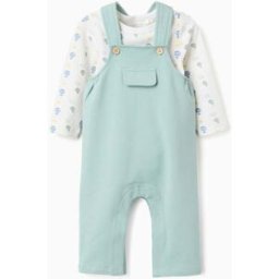 ZIPPY Body de manga comprida + macacão para recém-nascido, branco/verde Verde Claro 0-1 Months