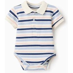 ZIPPY Body-polo de algodão às riscas para recém-nascido, branco/azul/laranja Branco 9-12 Months