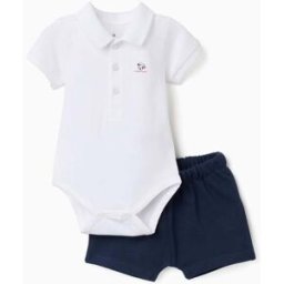 Disney Body-polo com estampado Mickey + calções para recém-nascido, branco/azul Azul 0-1 Months