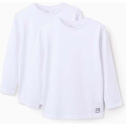 ZIPPY Pack 2 T-shirts de Manga Comprida Lisas para Menino, Branco Branco 9-10 Years
