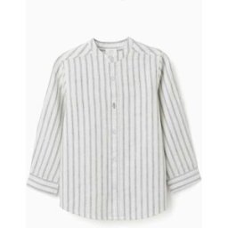 ZIPPY Camisa de manga comprida em linho às riscas para menino, branco/verde Branco 5-6 Years