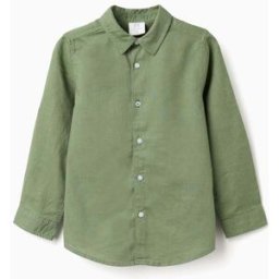 ZIPPY Camisa de manga comprida em linho para menino, verde Verde 4-5 Years