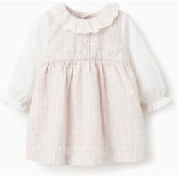 ZIPPY Vestido de manga comprida de algodão Vichy para recém-nascida, branco/bege Cinzento 3-6 Months