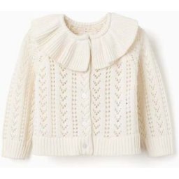 ZIPPY Casaco de malha ajurada de algodão com folhos para bebé menina, branco Beige 18-24 Months