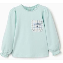 ZIPPY T-shirt de manga comprida de algodão com um bolso para menina, azul-claro Azul Claro 9-10 Years