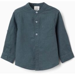 ZIPPY Camisa de manga comprida em linho com gola mao para bebé menino, azul-cinza Azul 18-24 Months