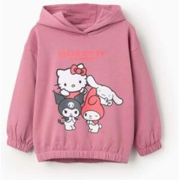 Sweat cardada com capuz e estampado Hello Kitty para menina, rosa Rosa 7-8 Years