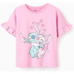 Disney T-shirt de algodão com estampado do Stitch e Angel para menina, rosa Rosa 8-9 Years