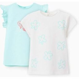 ZIPPY 2 T-shirts de algodão com estampados de verão para bebé menina, branco/azul Azul Claro 12-18 Months