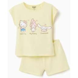 Pijama curto de algodão com estampado Hello Kitty para menina, amarelo Amarelo 3-4 Years