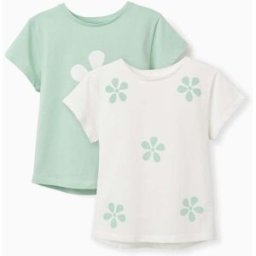 ZIPPY 2 T-shirts em algodão com flores para menina, branco/verde Verde Claro 5-6 Years
