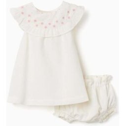 ZIPPY Vestido em algodão e linho com bordado para recém-nascida, branco/rosa Branco 1-3 Months