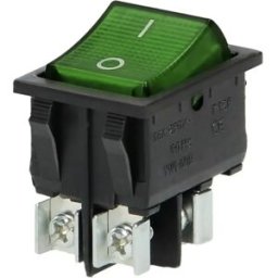 Interruptor basculante 2 posições estáveis - ON-OFF - 230VAC 16A (ligação parafuso) - luminoso verde