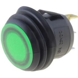 SCI R13-112B8F-02-BG-L-2 - Botão basculante 1 posição estável - OFF-(ON) - 28VDC 10A (3 pinos) - luminoso verde
