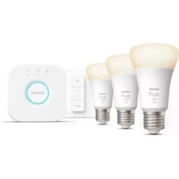 Philips Hue White Starter Kit - Conjunto de 3 lâmpadas inteligentes E27 Hue white 1100 + Hue Bridge + comando
