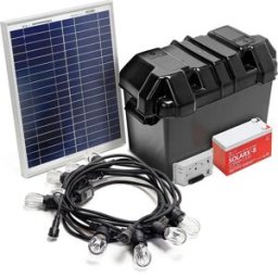 Xunzel S-LINE 20-08C - Kit completo de iluminação LED e geração elétrica para sistemas isolados c/ bateria solar 20W + 8x lâmpadas LED 3000K