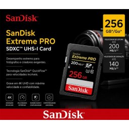 CARTÃO SANDISK EXTREME PRO SDXC 256GB UHS-1 V30(200/140MB/s)