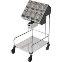 kaiserkraft Carro de tabuleiros e talheres, duas peças, com dispensador de guardanapos, CxLxA 648 x 787 x 1350 mm, Carro de tabuleiros e talheres, duas peças, com dispensador de guardanapos, CxLxA 648 x 787 x 1350 mm. Distribuição estruturada de tabuleiro