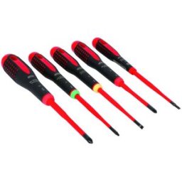 Conjunto de chaves de parafusos TORX®, Phillips e chaves de fenda finas com isolamento VDE ERGO™ com pega de três componentes - 5 peças Bahco BE-9871S