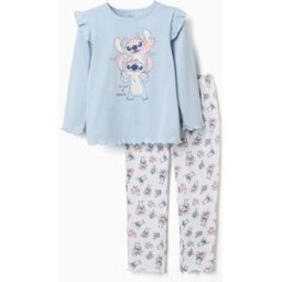 Disney Pijama comprido com estampado Stitch & Angel para menina, azul/branco Azul Claro 2-3 Years