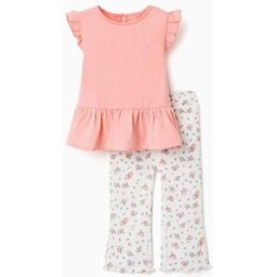 ZIPPY T-shirt de algodão e calças caneladas para bebé menina, salmão/bege Laranja 24-36 Months