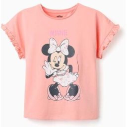 Disney T-shirt de algodão com estampado Minnie e folhos para menina, salmão Laranja 11-12 Years