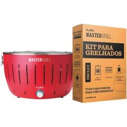 Grelhador a Carvão 31cm + Kit p/ Grelhados (Vermelho) - FLAMA