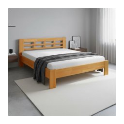 Cama de casal em madeira maciça ANGELA 180x200 cm nogueira clara