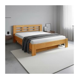 Cama de casal em madeira maciça com espaço de armazenamento ANGELA 180x200 cm nogueira clara
