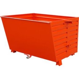 eurokraft pro Basculador empilhável para aparas BSL com fundo em chapa perfurada , volume 1,5 m³, vermelho fogo, Basculador empilhável para aparas BSL com fundo em chapa perfurada, volume 1,5 m³, vermelho fogo. Fundo intermédio em chapa perfurada e tornei