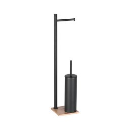 Gedy - Escova de WC de pé com suporte para papel higiénico TRILLY preto mate/bambu
