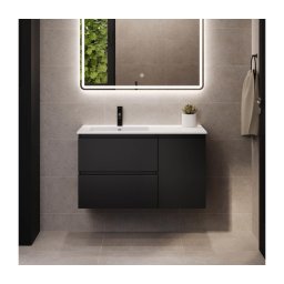 Móvel de casa de banho com lavatório HELSINKI 95 cm, lado esquerdo/preto