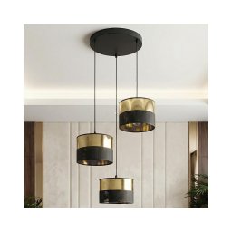 Lustre suspenso em cabo LUX 3xE27/15W/230V preto/dourado
