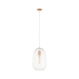 Candeeiro pendente em cabo OVELLA 1xE27/15W/230V Ø 25 cm creme/pinho