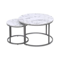 CONJUNTO 2x Mesas de centro PAOLA diâmetro 38/60 cm cinzento/decoração em mármore