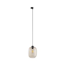 Candeeiro suspenso para sistema de carril trifásico ELIO 1xE27/15W/230V preto/fumado bege