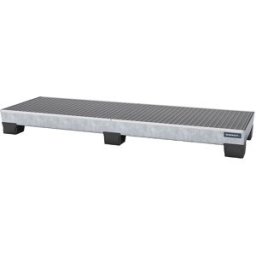 eurokraft pro Cuba coletora em aço com pés em plástico , CxLxA 2470 x 815 x 255 mm, galvanizada a fogo, com grade, Cuba coletora em aço com pés em plástico, CxLxA 2470 x 815 x 255 mm, galvanizada a fogo, com grade. Para 4 bidões de 200 litros na vertical