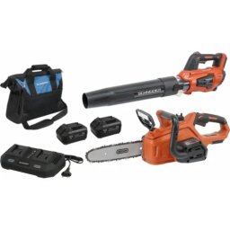 Pack Soprador e Motosserra a Bateria 20V SCHNEIDER 4Ah com Carregador Duplo e Saco