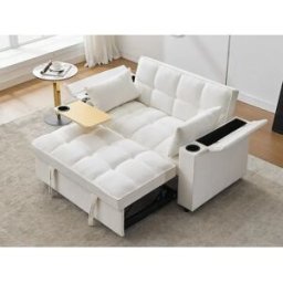 ModernLuxe Sofá conversível para 2 pessoas 140.5x74x82 cm - Encosto ajustável - Porta USB - Porta-copos - Mesa de apoio - Bege